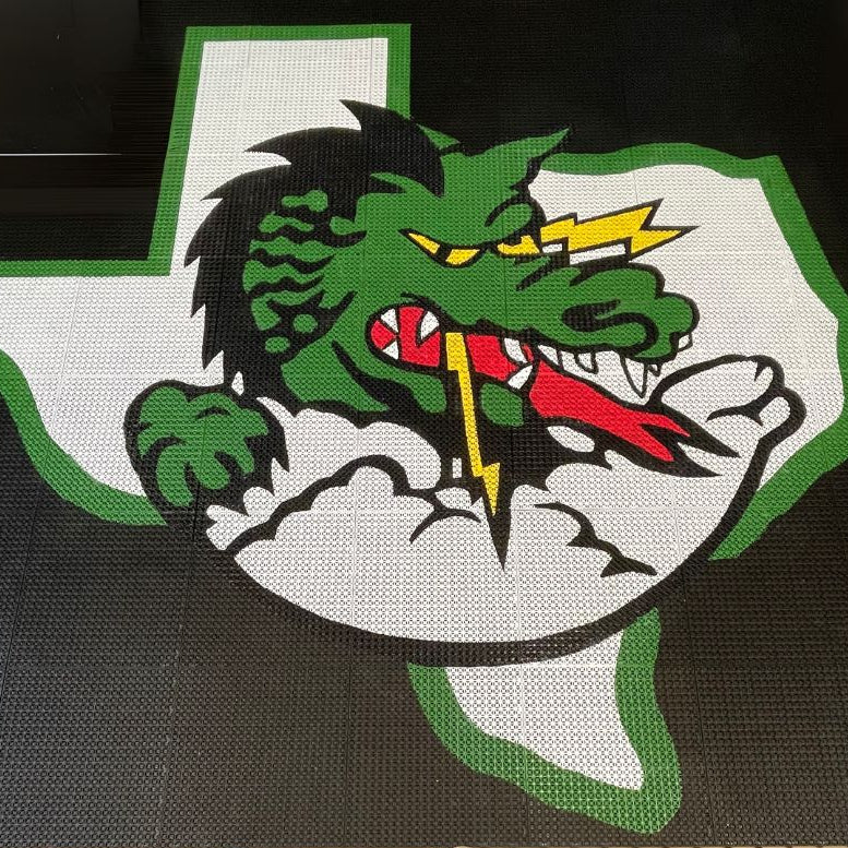 Custom Modular basketball court logo for southlake carroll high school