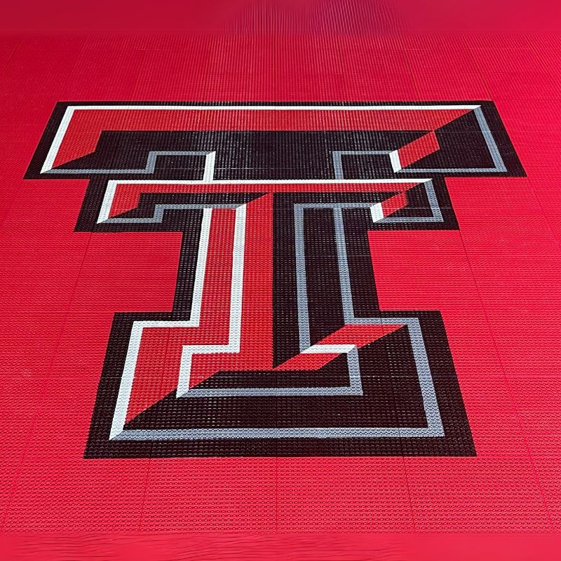 Custom modular tile Texas Tech Red Raiders Logo for Backyard Pickleball Court