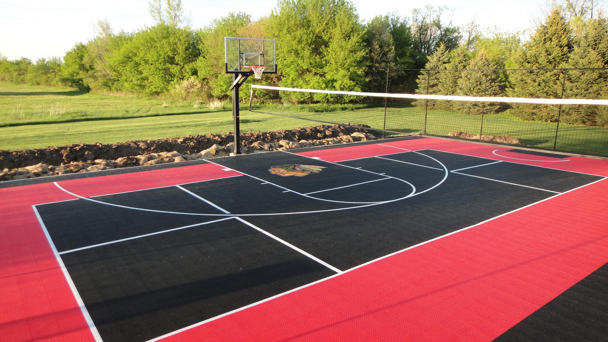 black and red outdoor basketball court